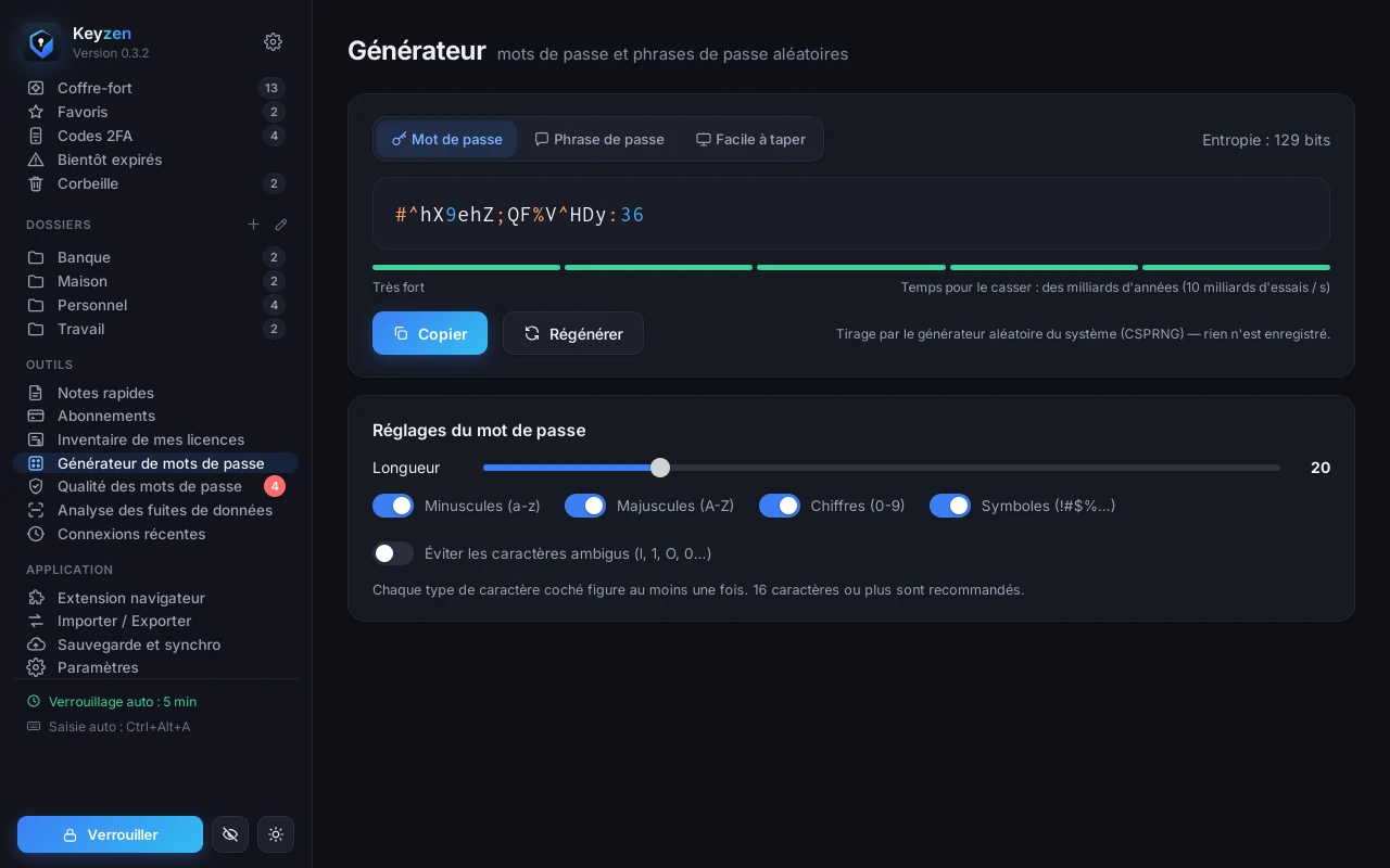 Générateur de mots de passe de Keyzen